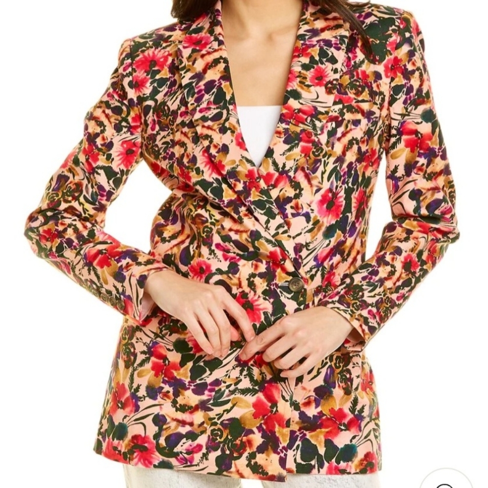 NWT Something Navy Danielle Linen Blend Floral Blazer Womens Size XS
